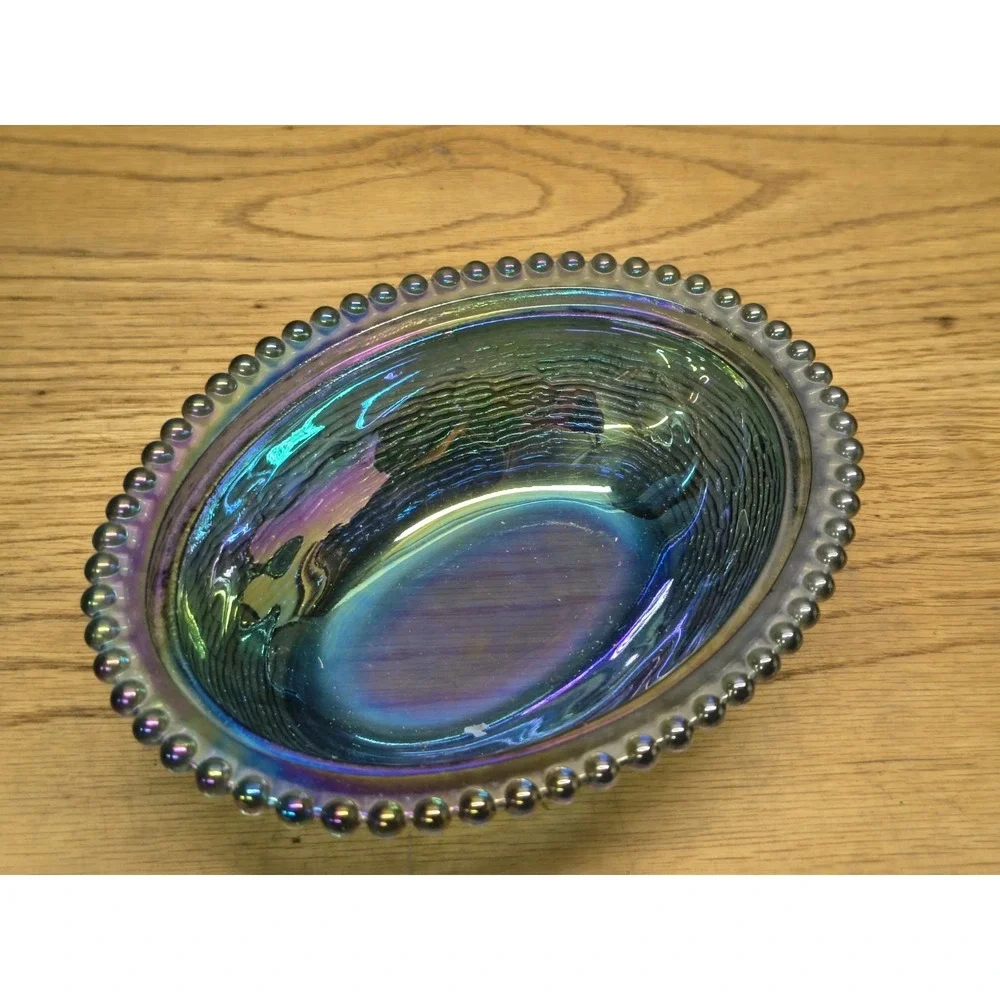 VTG Indiana Glass Iridescent Carnival Blue Hen on‎ Nest Covered Candy Dish 7