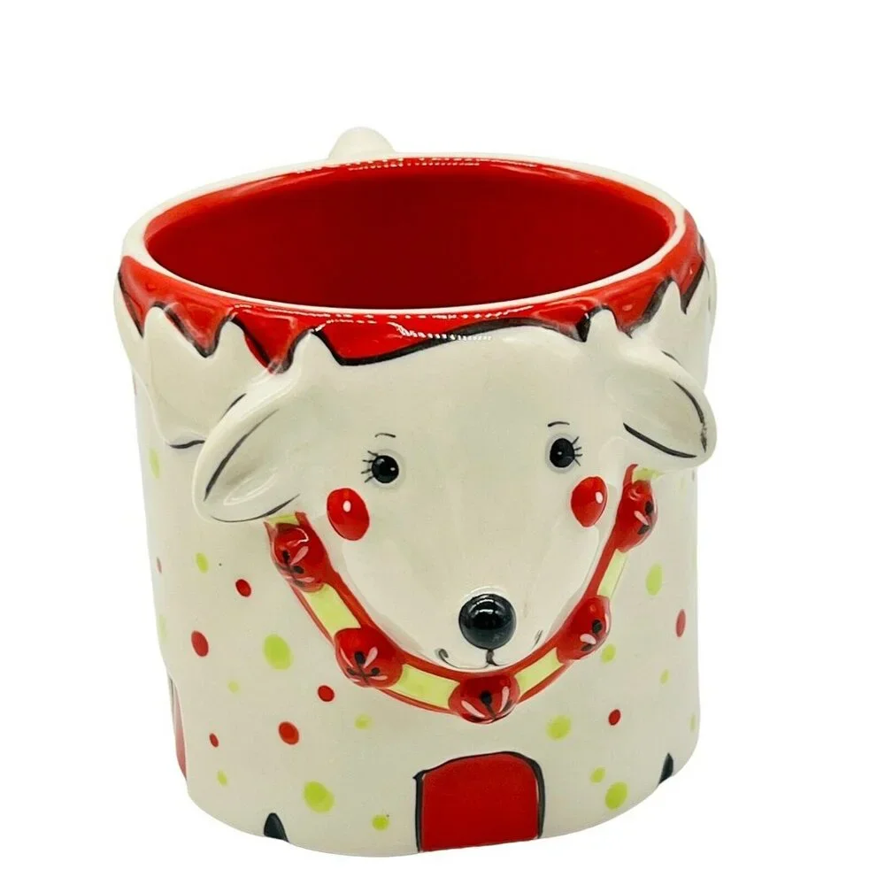 Temptations Tara Reindeer 3D‎ Design Christmas Mug Plate Set Polka Dots