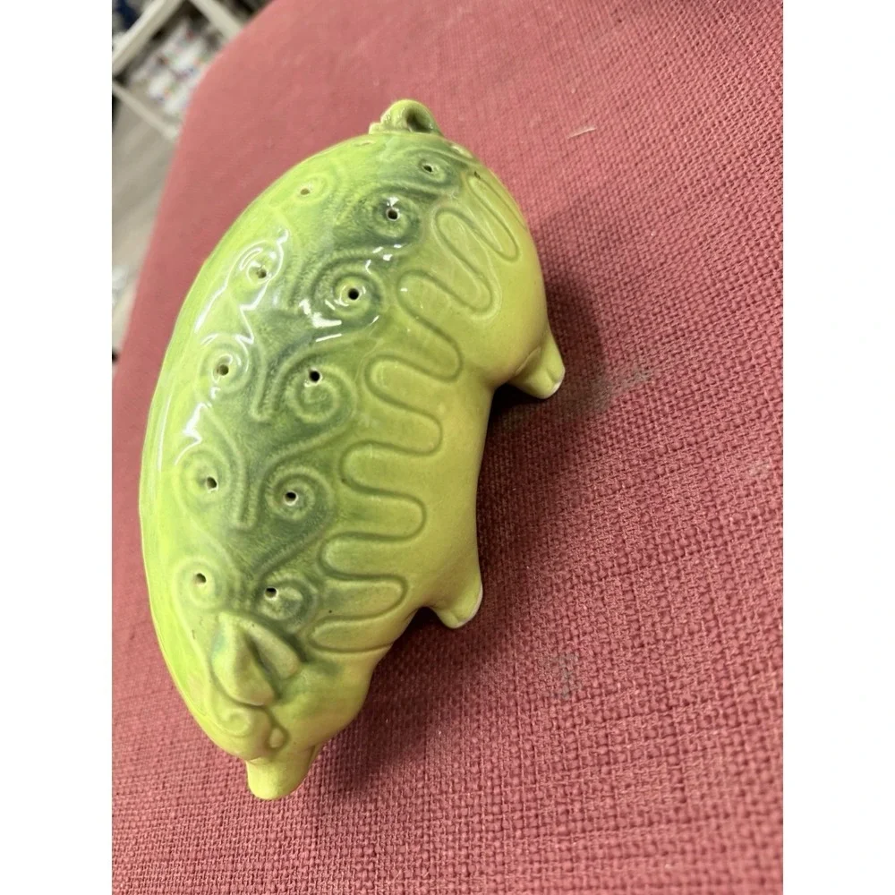 Vintage‎ MCM BEVAN KILNS California Pottery Appetizer Toothpick Holder Pig Green