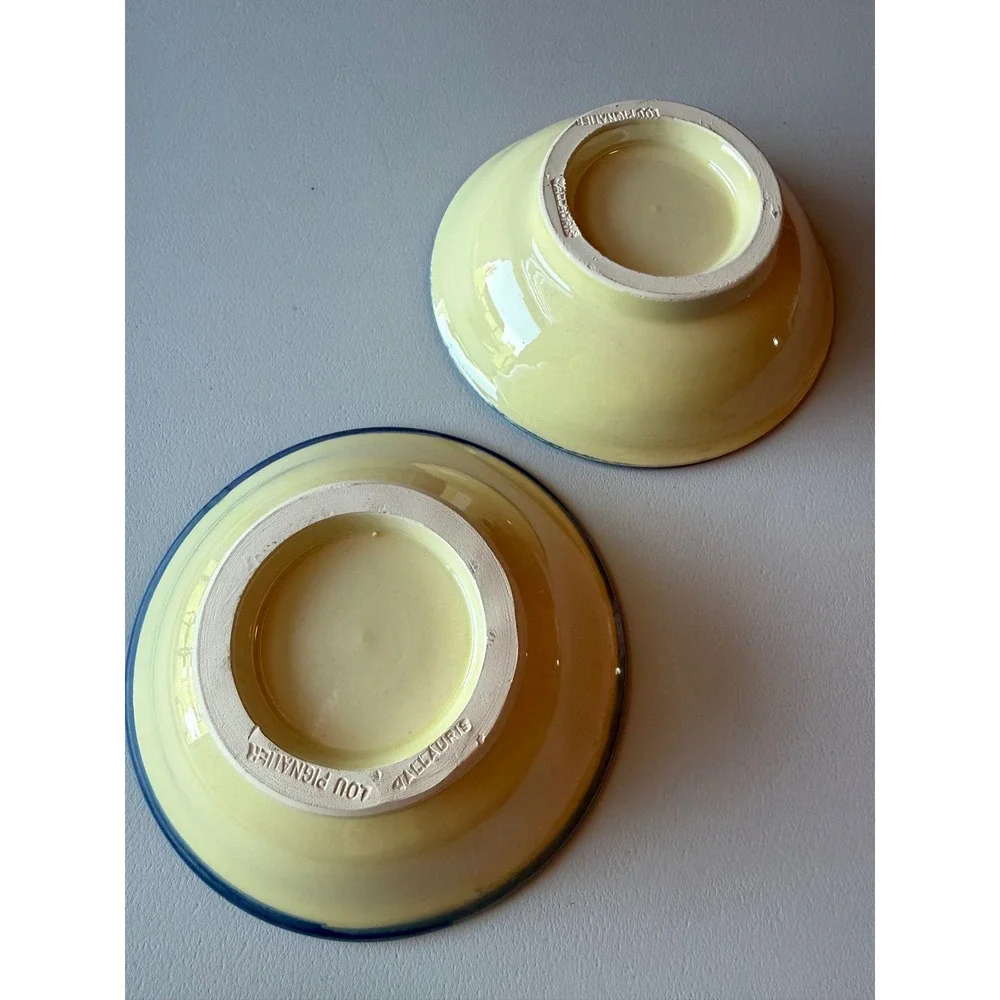 VTG Lou Pignatier Handmade Glazed Ceramic Pottery Mini Bowl x2 Made in France 5