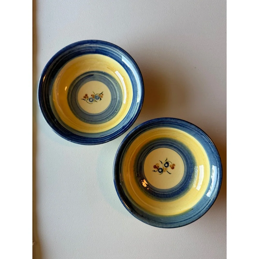 VTG Lou Pignatier Handmade Glazed Ceramic Pottery Mini Bowl x2 Made in France 5