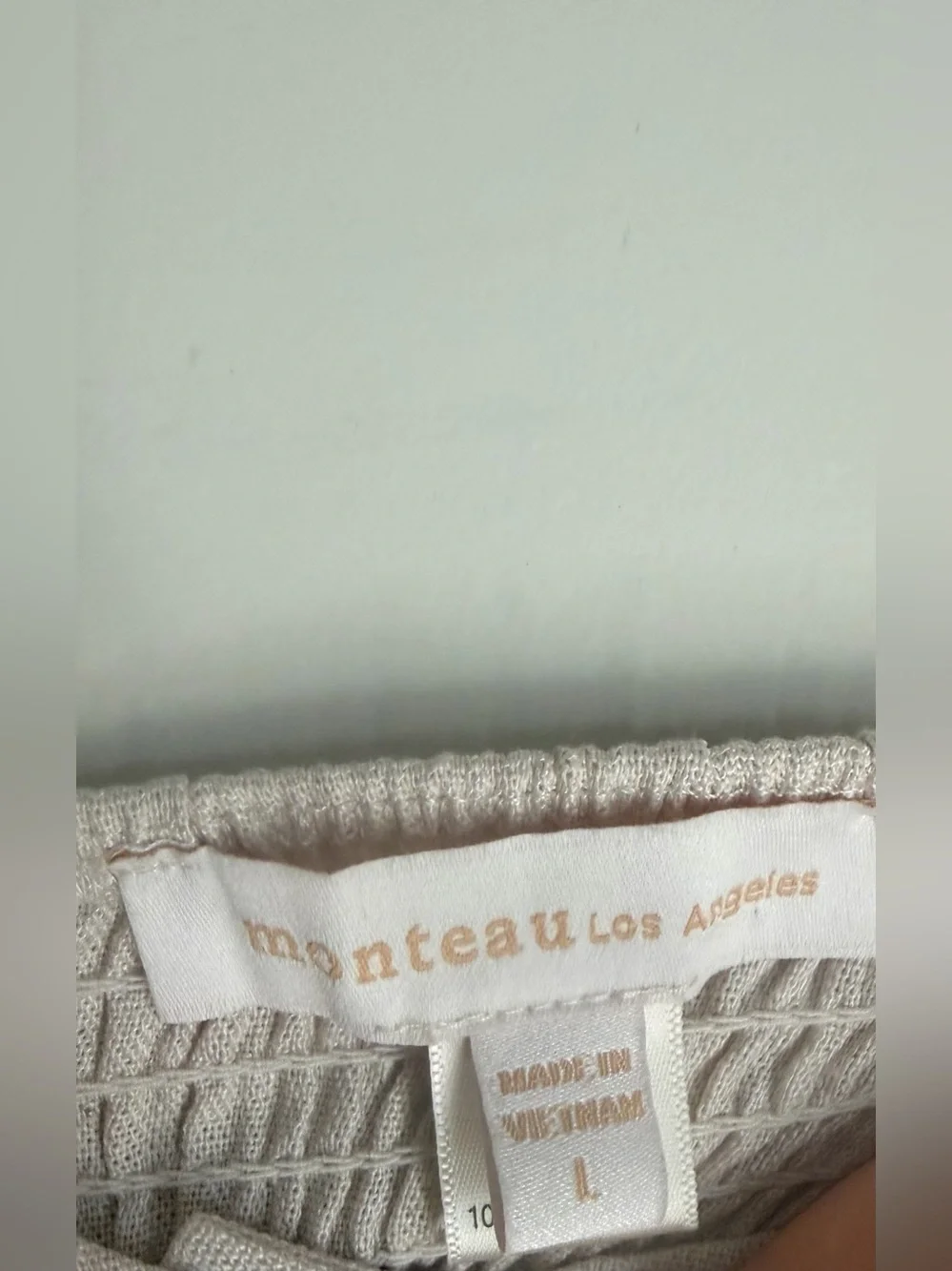 Monteau Los Ángeles linen maxi dress L neutral boho coastal fairy office casual