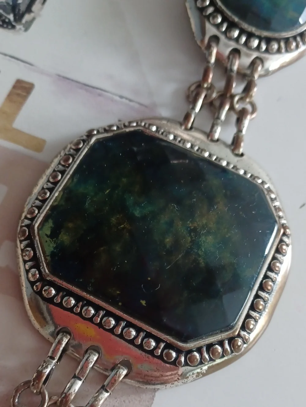 Chicos Leather Belt With Large Green Stones