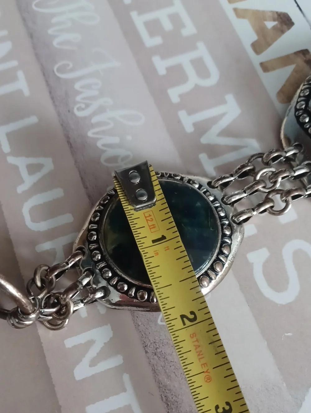 Chicos Leather Belt With Large Green Stones