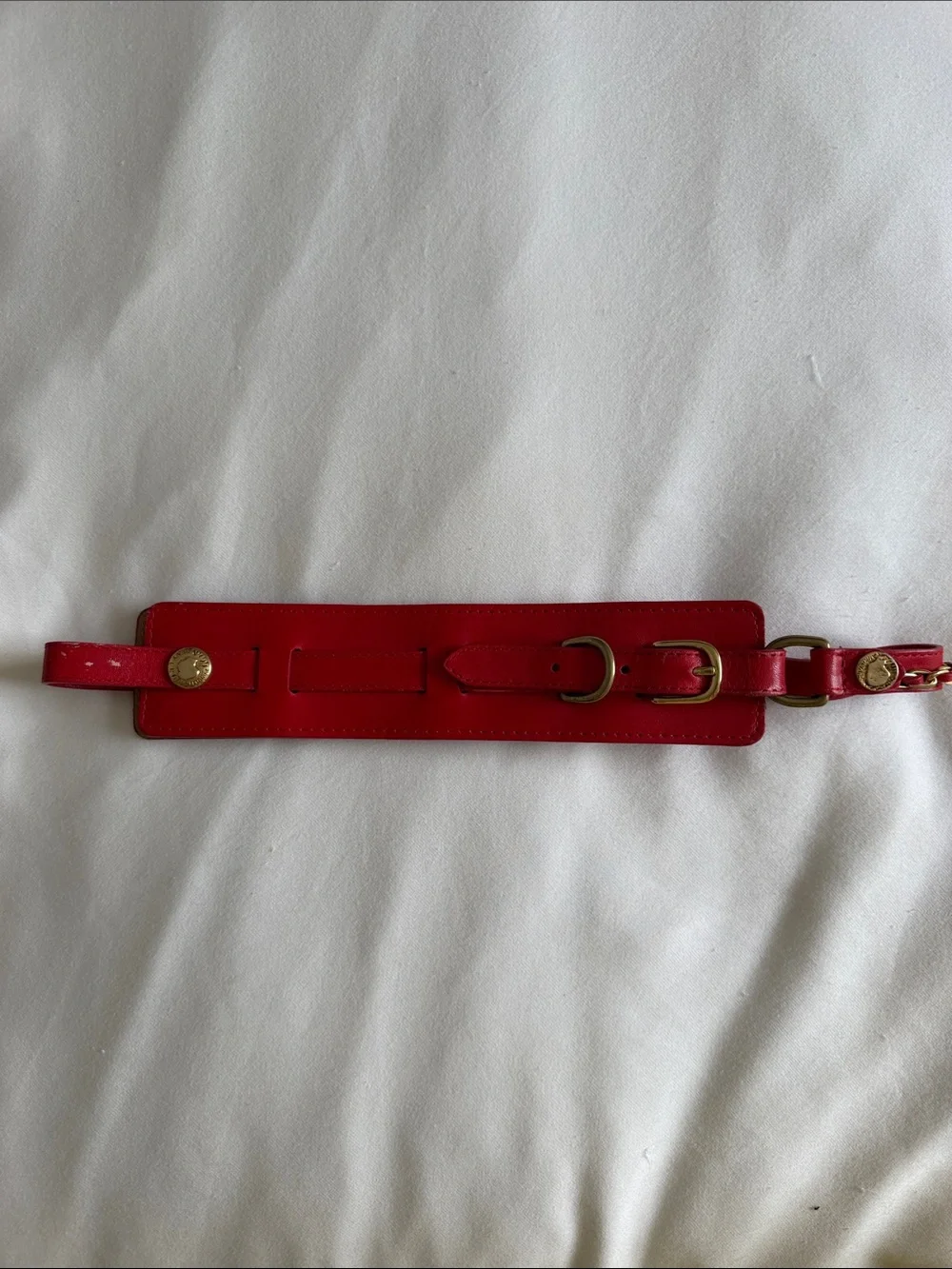 Mayle Red Leather Belt with Brass Hardware