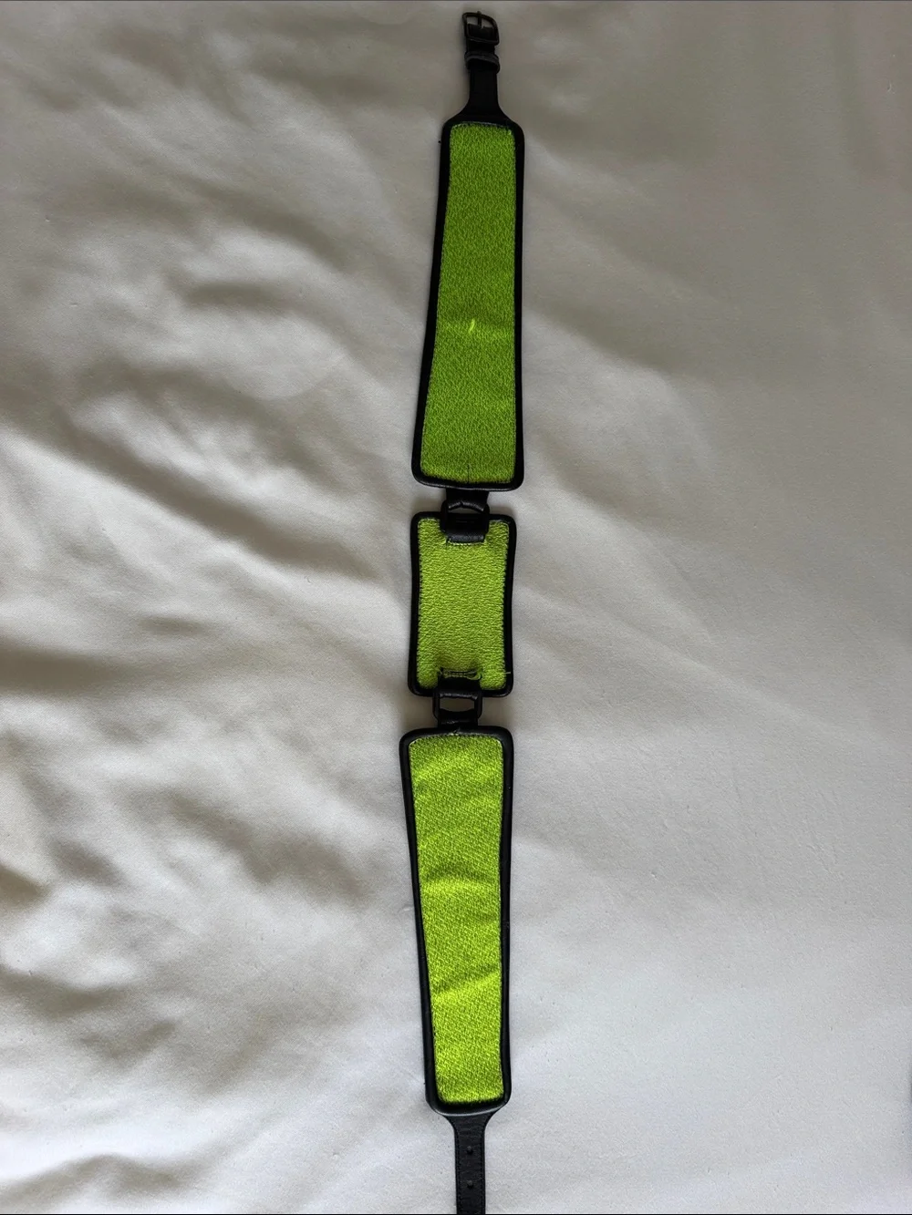 Mayle Black Leather Belt with Lime Green Fabric Inlay