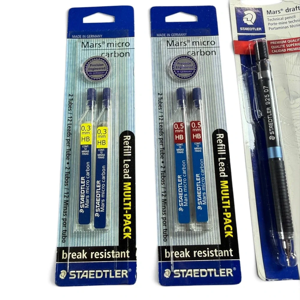 Staedtler Mars Draft Technical Pencil Set 925 07 925 SBK2 with Refill Leads NOS