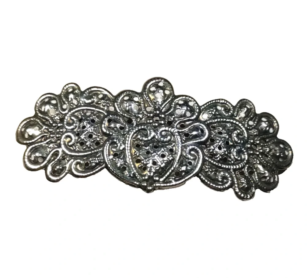 Phillips Silver Tone Thin Metal Light Weight Hair Barrette Tension Clip Art