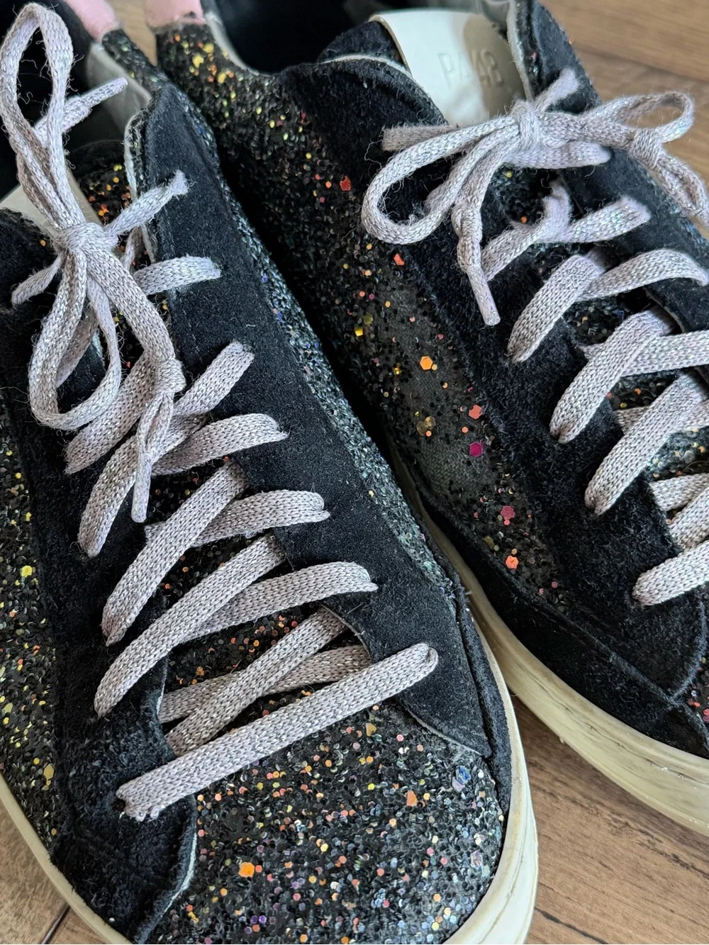 P448 John Black Multi Glitter Suede Low-Top Sneakers EU 39 US 8.5 Made in Italy