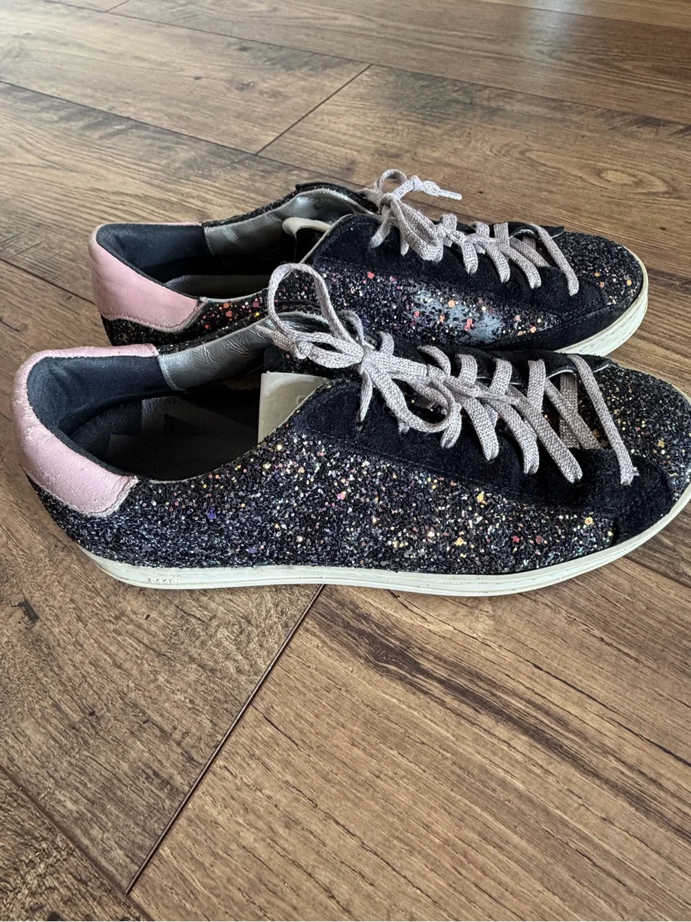 P448 John Black Multi Glitter Suede Low-Top Sneakers EU 39 US 8.5 Made in Italy