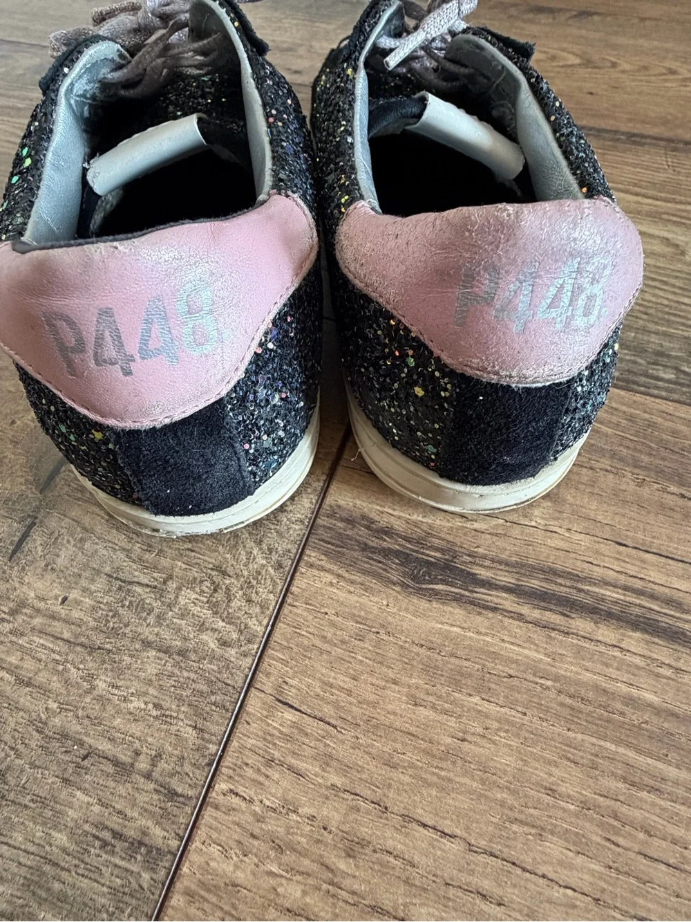 P448 John Black Multi Glitter Suede Low-Top Sneakers EU 39 US 8.5 Made in Italy