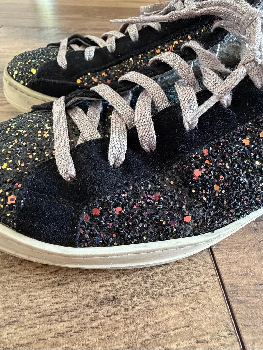 P448 John Black Multi Glitter Suede Low-Top Sneakers EU 39 US 8.5 Made in Italy