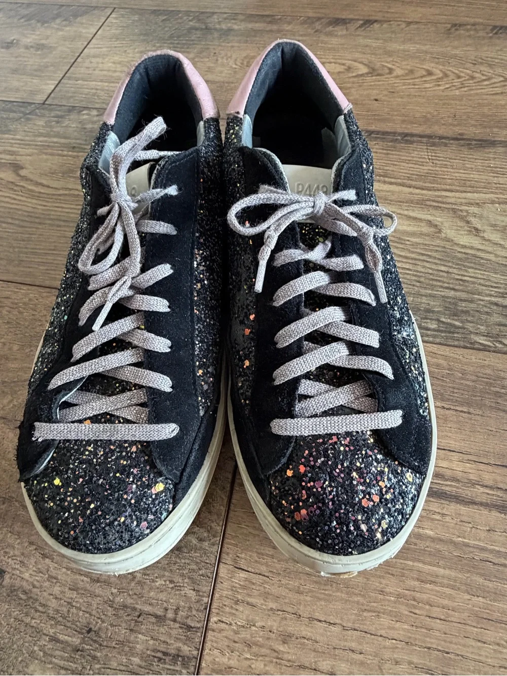 P448 John Black Multi Glitter Suede Low-Top Sneakers EU 39 US 8.5 Made in Italy
