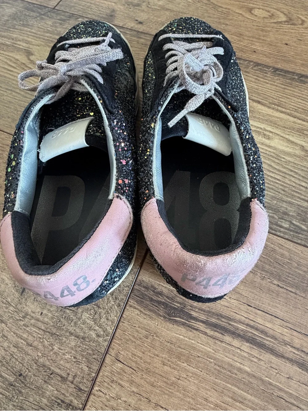 P448 John Black Multi Glitter Suede Low-Top Sneakers EU 39 US 8.5 Made in Italy