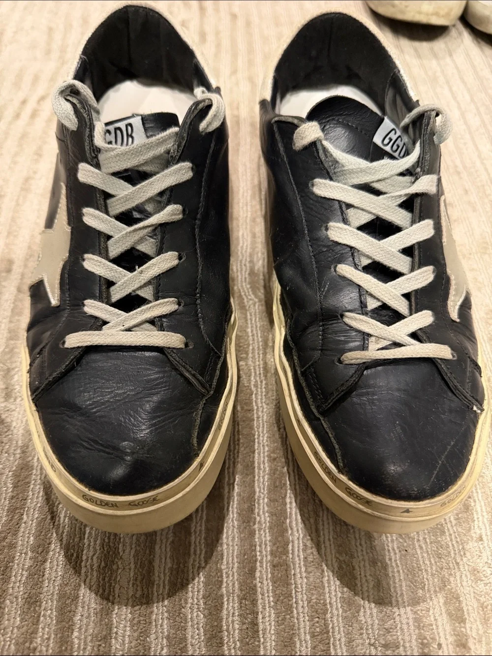 Golden Goose Women’s Hi Star Low Top Black Leather with Metallic Silver Star