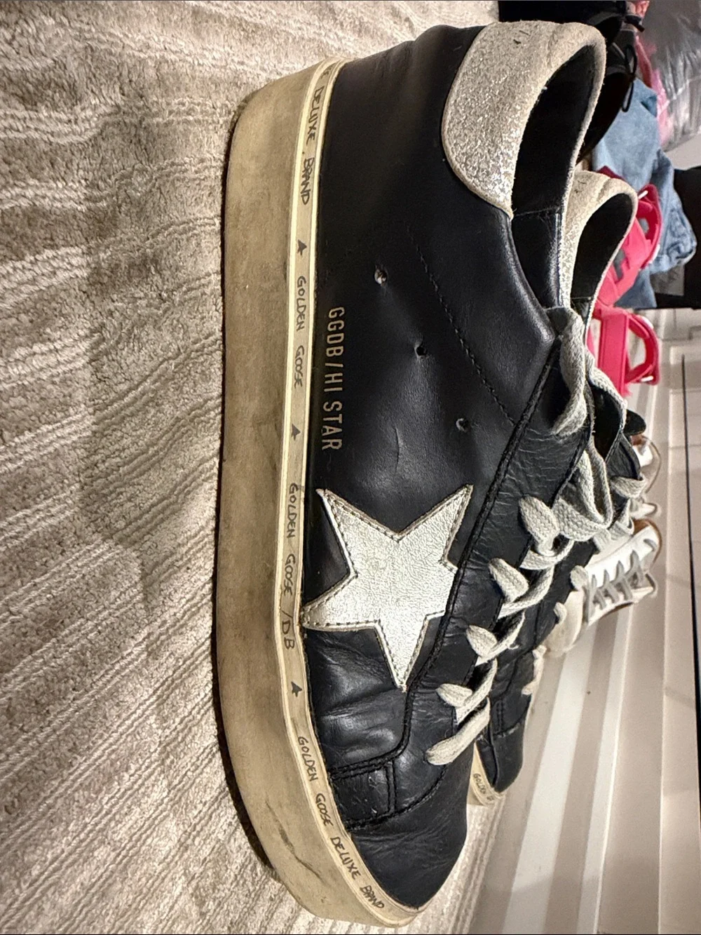 Golden Goose Women’s Hi Star Low Top Black Leather with Metallic Silver Star