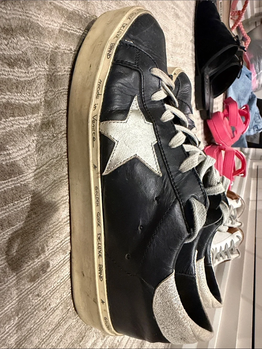 Golden Goose Women’s Hi Star Low Top Black Leather with Metallic Silver Star