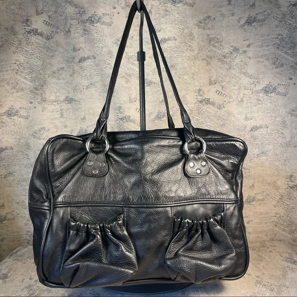 MAELEE Brown Leather Diaper Bag Baby Tote Travel Work Purse Multi Pocket