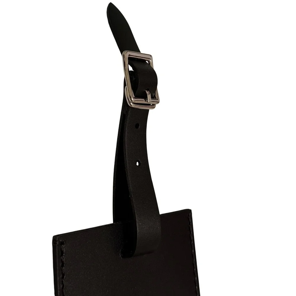 Rimowa Black Leather Luggage Tag with Silver Buckle Strap Travel Accessory