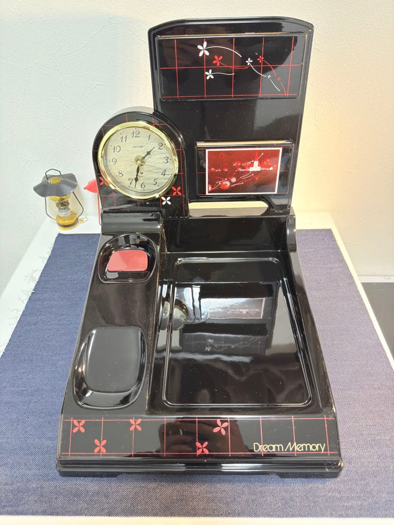 【Unopened/Operation OK】Super Rare Showa Retro Telephone Stand with Music Box Clock, Lacquerware Style, Vintage Item