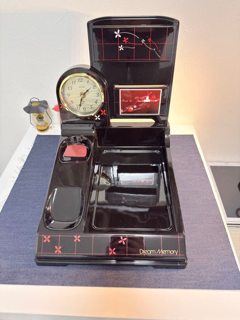 【Unopened/Operation OK】Super Rare Showa Retro Telephone Stand with Music Box Clock, Lacquerware Style, Vintage Item