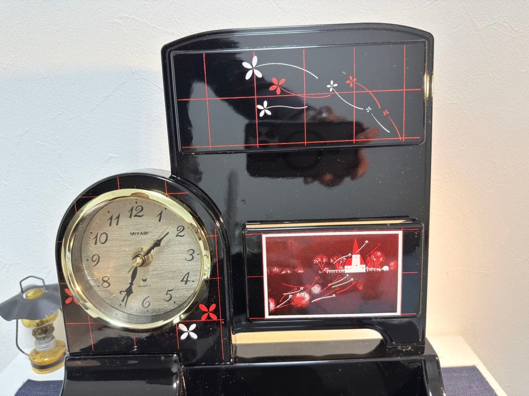 【Unopened/Operation OK】Super Rare Showa Retro Telephone Stand with Music Box Clock, Lacquerware Style, Vintage Item
