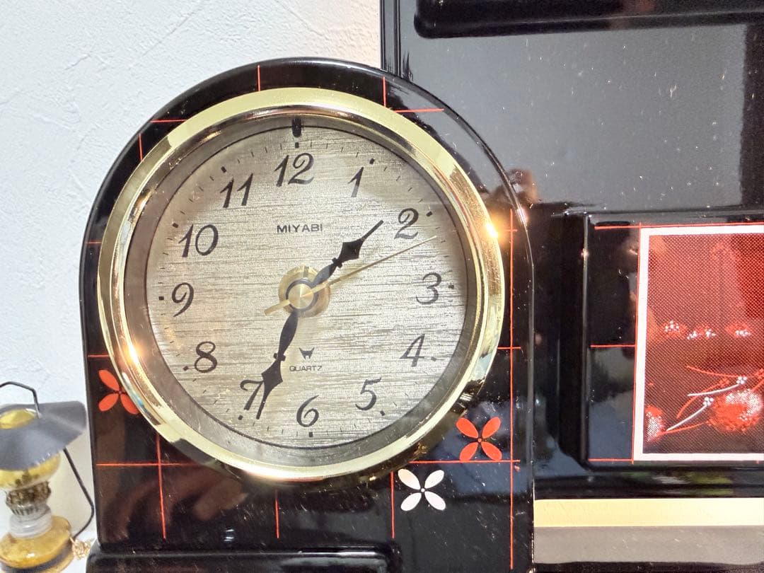 【Unopened/Operation OK】Super Rare Showa Retro Telephone Stand with Music Box Clock, Lacquerware Style, Vintage Item
