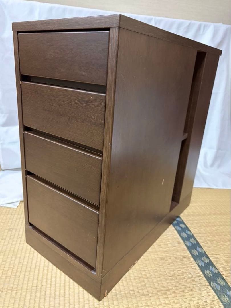 Wooden Chest, Router Storage, Fax Stand, Telephone Stand, Dark Brown, 4-Drawer