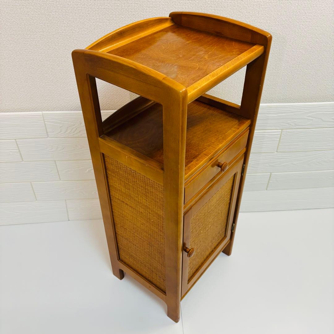 【Beautiful Condition】Karimoku Rattan Side Table, Telephone Stand, Flower Stand, Retro