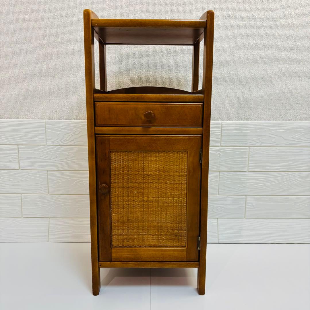 【Beautiful Condition】Karimoku Rattan Side Table, Telephone Stand, Flower Stand, Retro