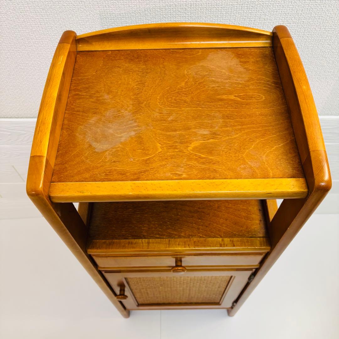 【Beautiful Condition】Karimoku Rattan Side Table, Telephone Stand, Flower Stand, Retro