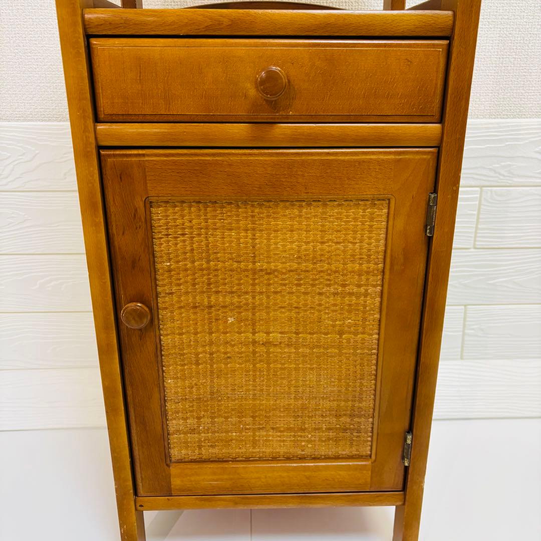 【Beautiful Condition】Karimoku Rattan Side Table, Telephone Stand, Flower Stand, Retro