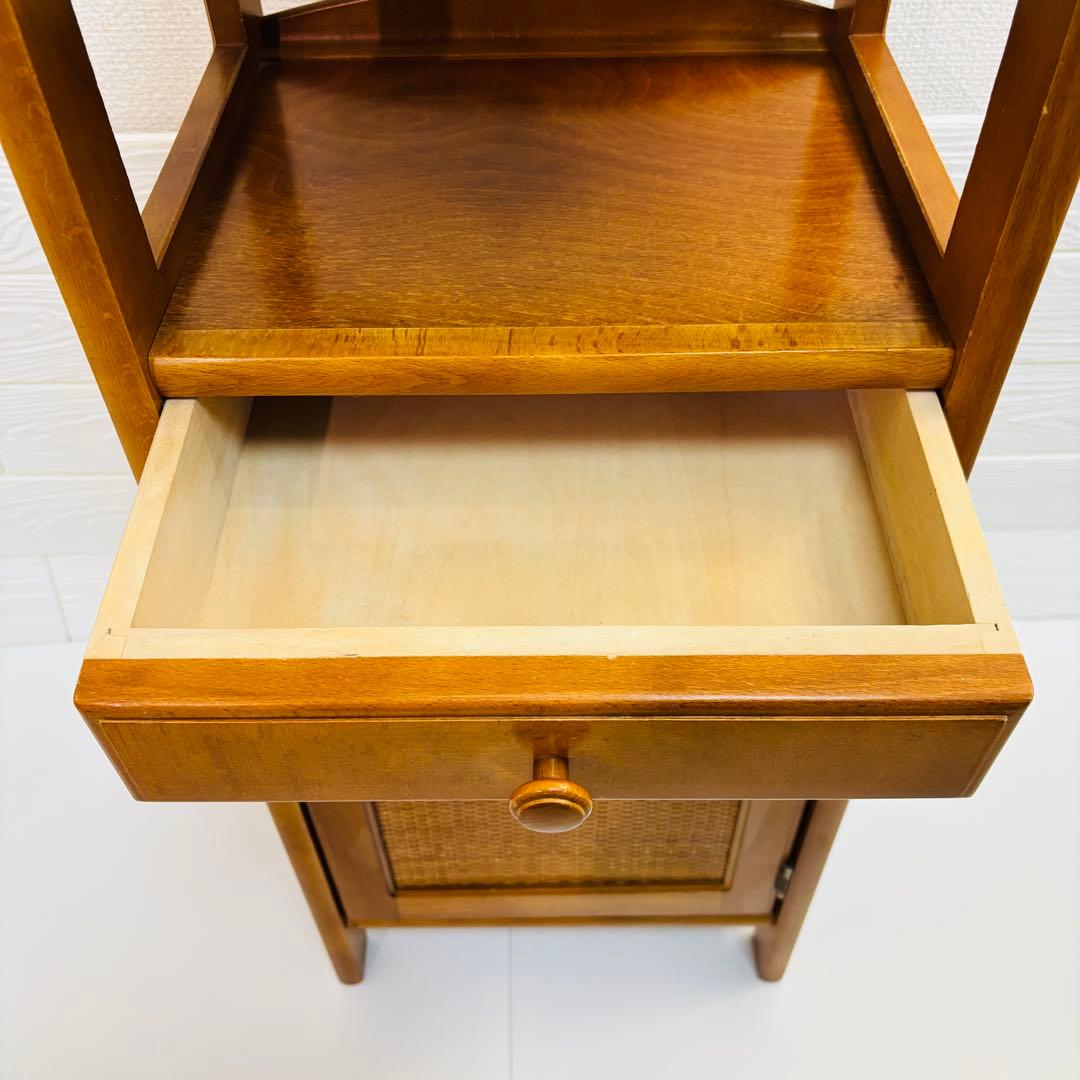 【Beautiful Condition】Karimoku Rattan Side Table, Telephone Stand, Flower Stand, Retro