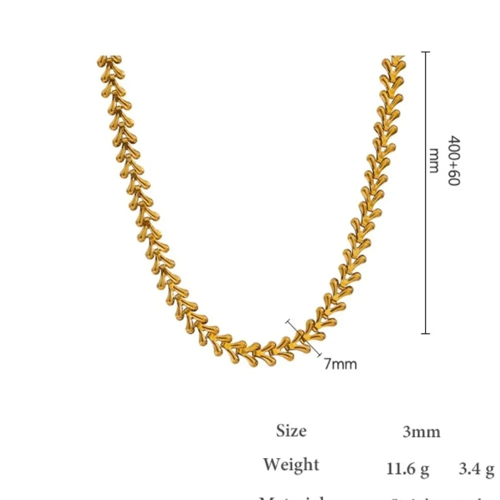 New 18K Gold Plated Fishbone Leaf Link Necklace