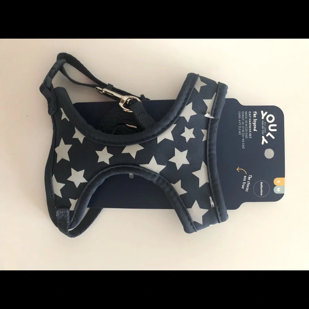 Star Spangled Cat Harness Set Navy/Silver