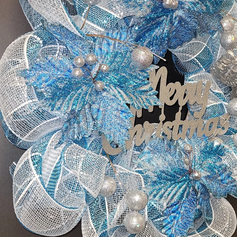 💙Merry Christmas Wreath💙Turquoise & Silver