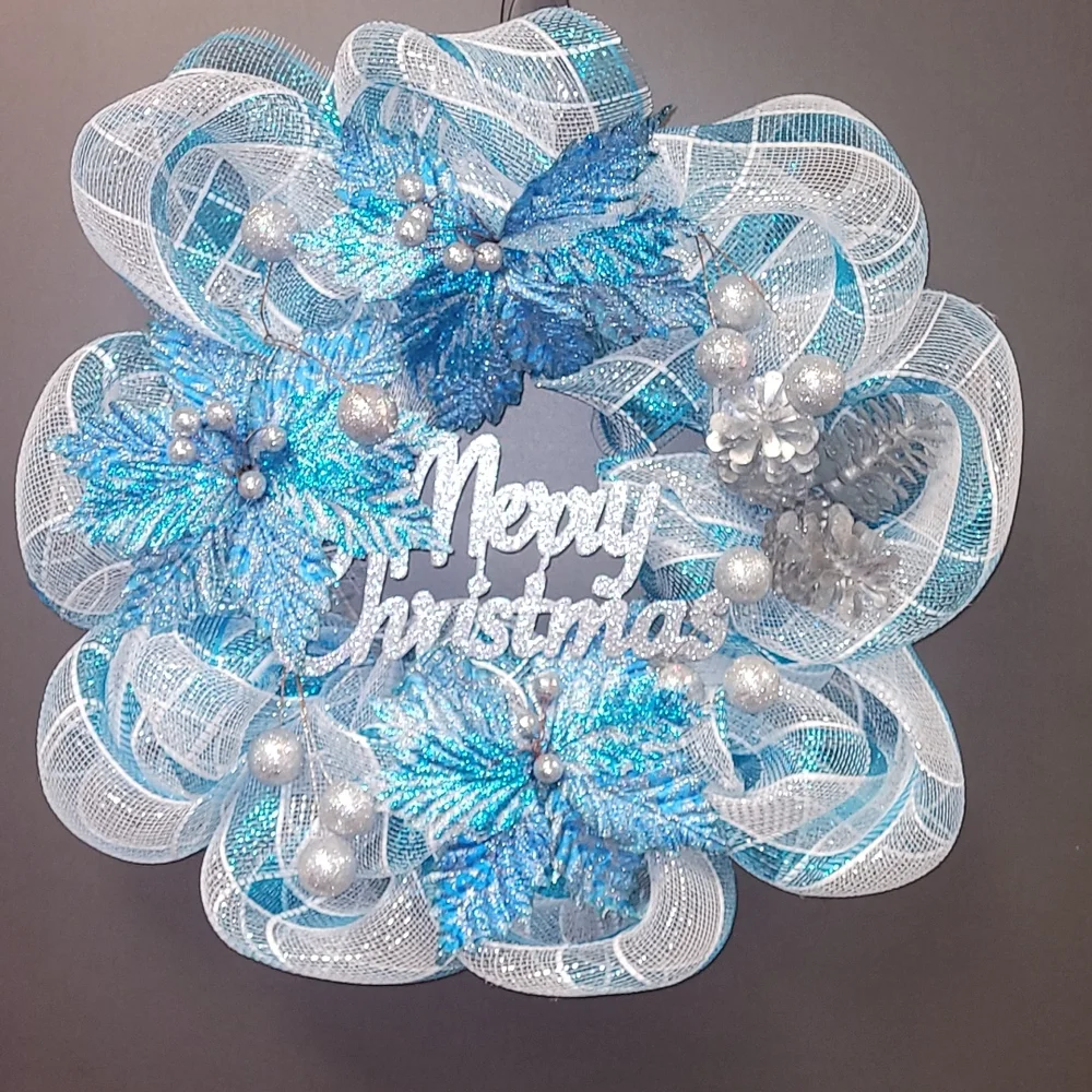 💙Merry Christmas Wreath💙Turquoise & Silver