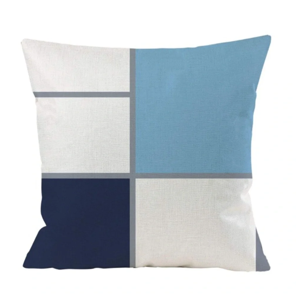 Luxury Home | Set of 4 Two Tone Blue & White Geo Pattern Throw Pillow Covers