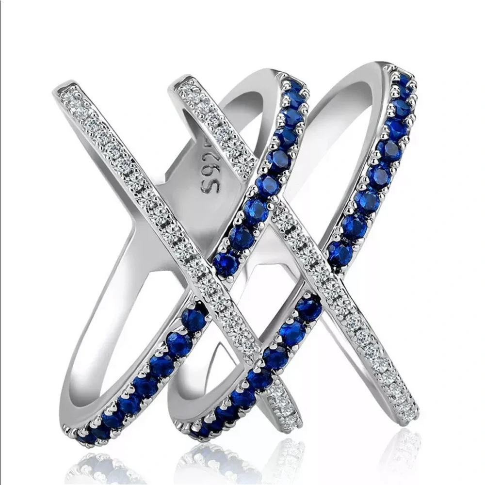 New 925 Silver X Shape women’s Sapphire Ring