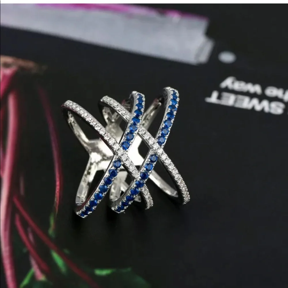 New 925 Silver X Shape women’s Sapphire Ring