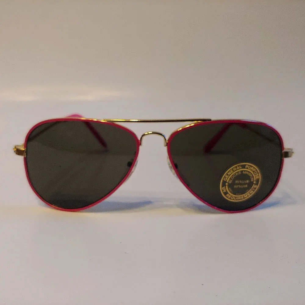 (NWT) Vintage 90's Kids Aviator Metal Sports Sunglasses (Gold/H.Pink)