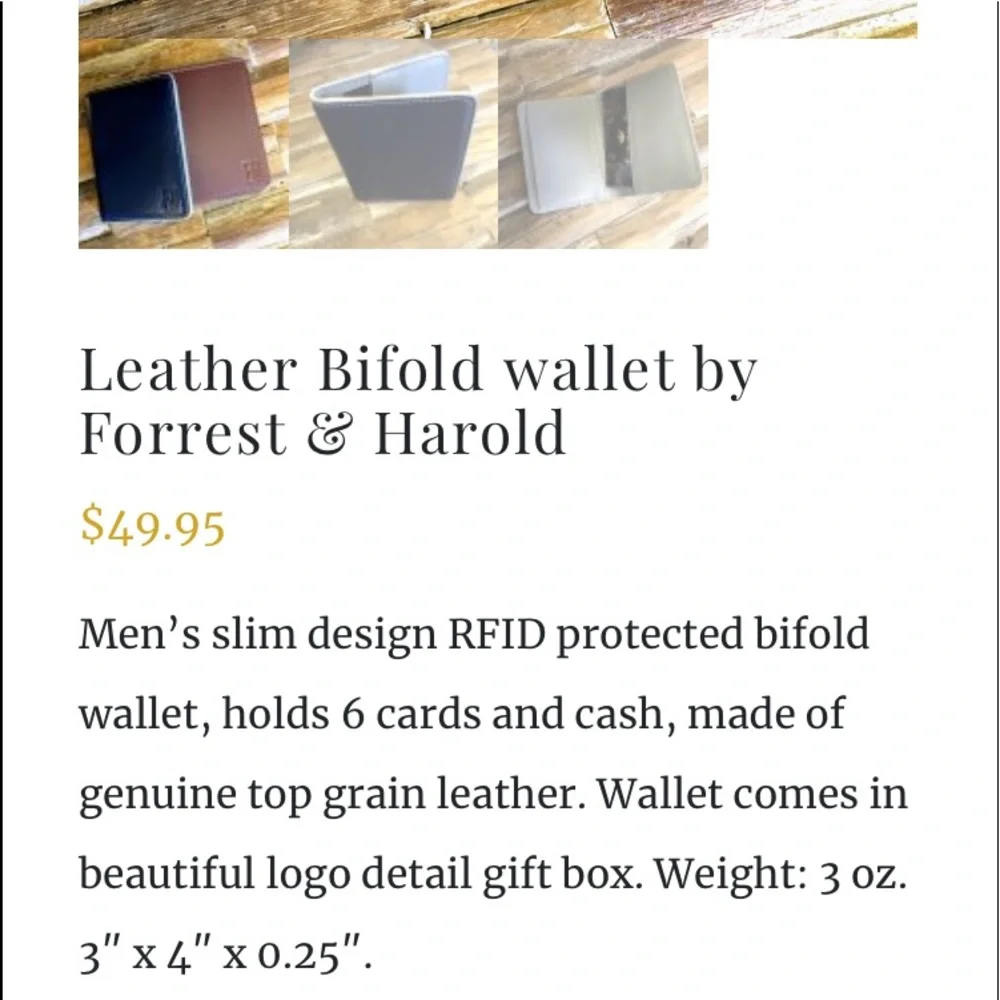 FORREST & HAROLD folding card holder leather wallet in brown/aqua No money clip