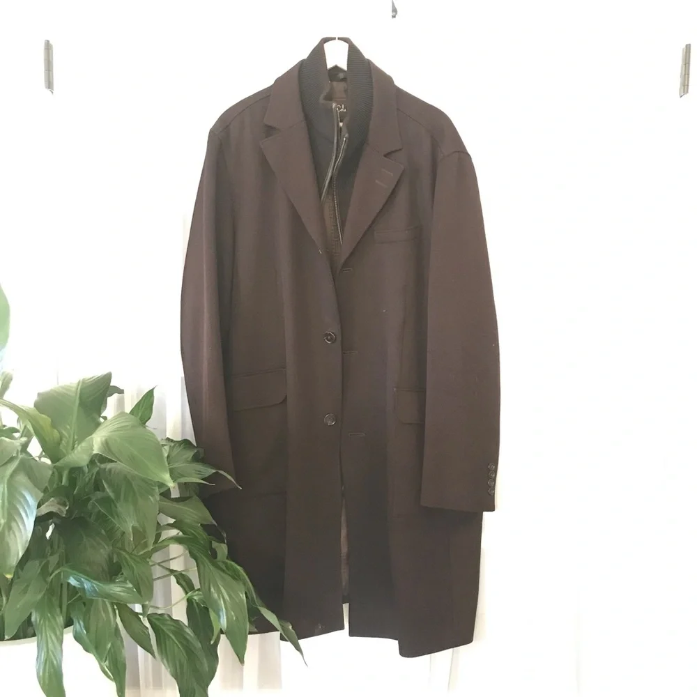 Cole Haan Wool blend Brown Double Closure Zip & Button Peacoat Sz XXL