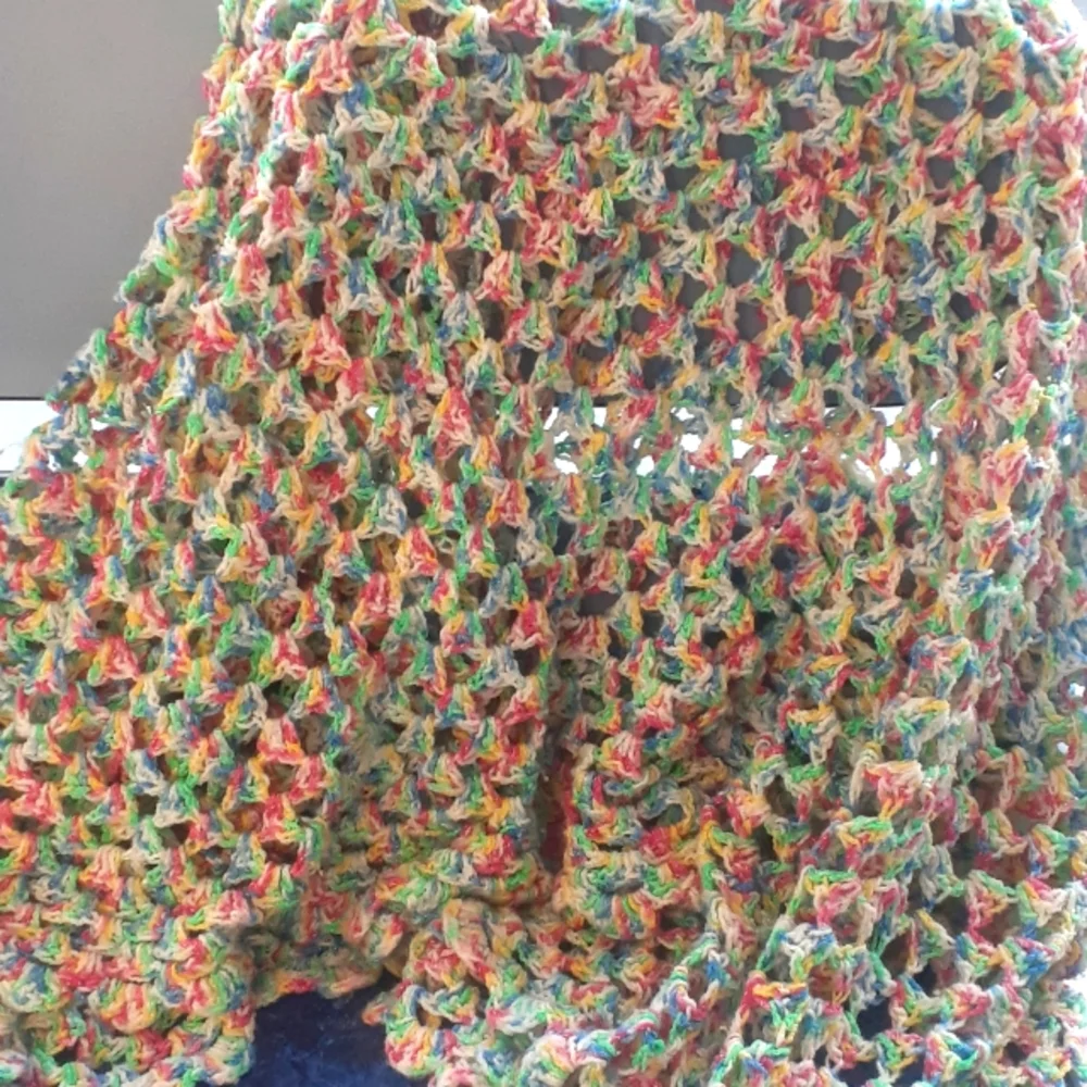 Crochet Knit Handmade Granny Blanket Polyester Rectangle Throw scallop edge 80
