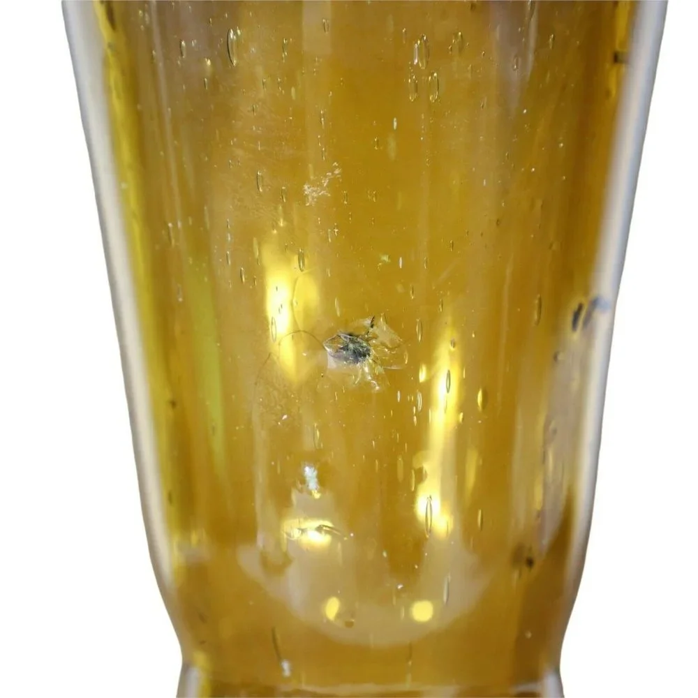 Scalloped Bubble Glass Amber Flower Vase Trumpet Beaded Stem 12