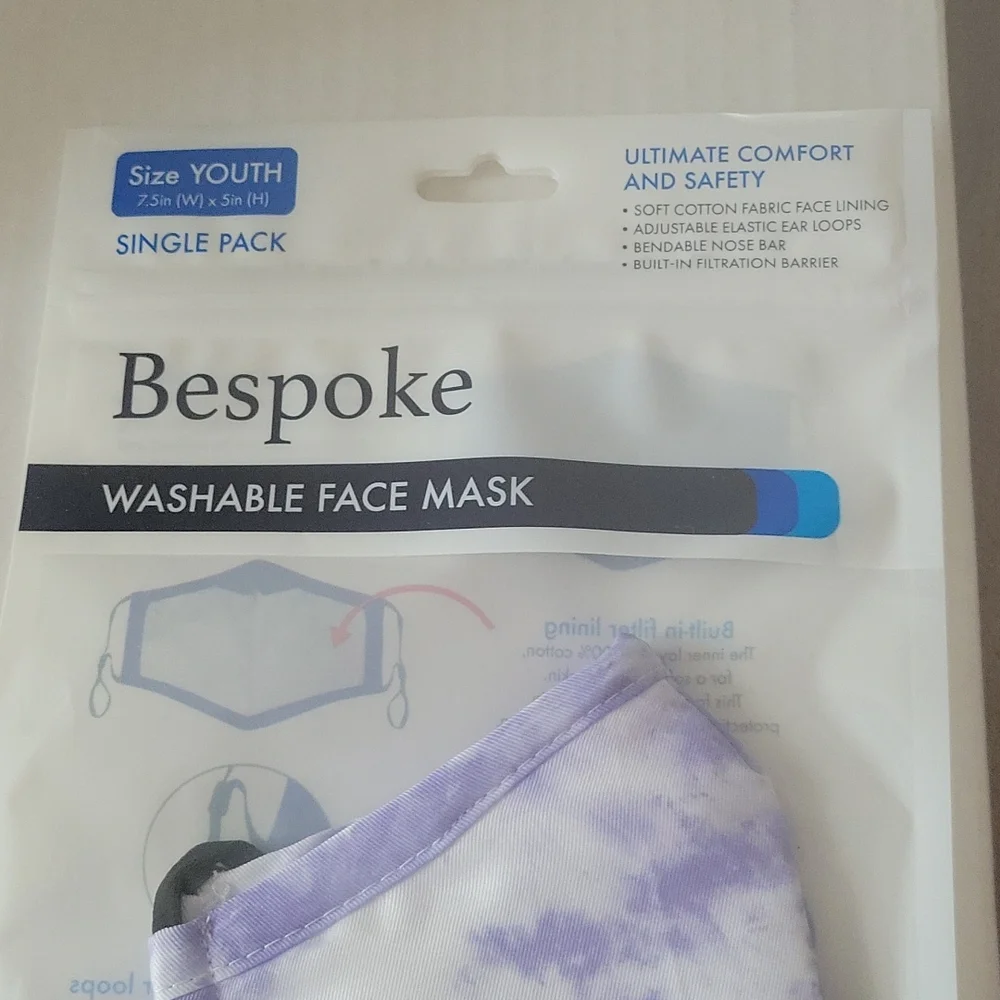 🆕️ Bespoke Washable face mask Purple tie dye Youth