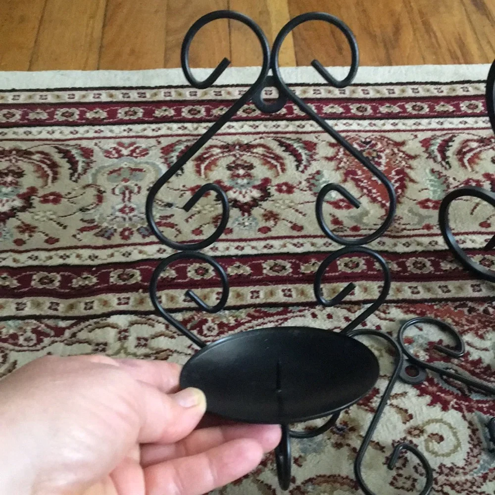 Black Fancy Candle Holder And Round Mirror
