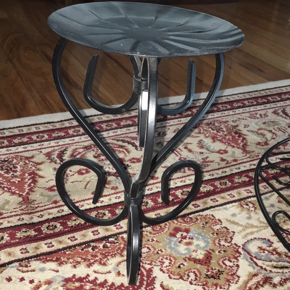 Black Fancy Candle Holder And Round Mirror