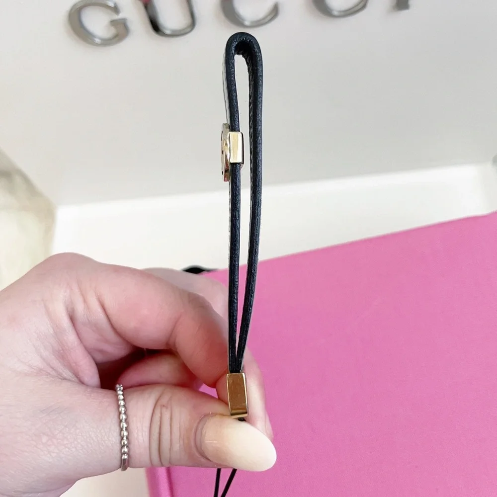 Authentic Gucci Tiffany Blue Patent Leather GG Logo Lanyard / Keychain