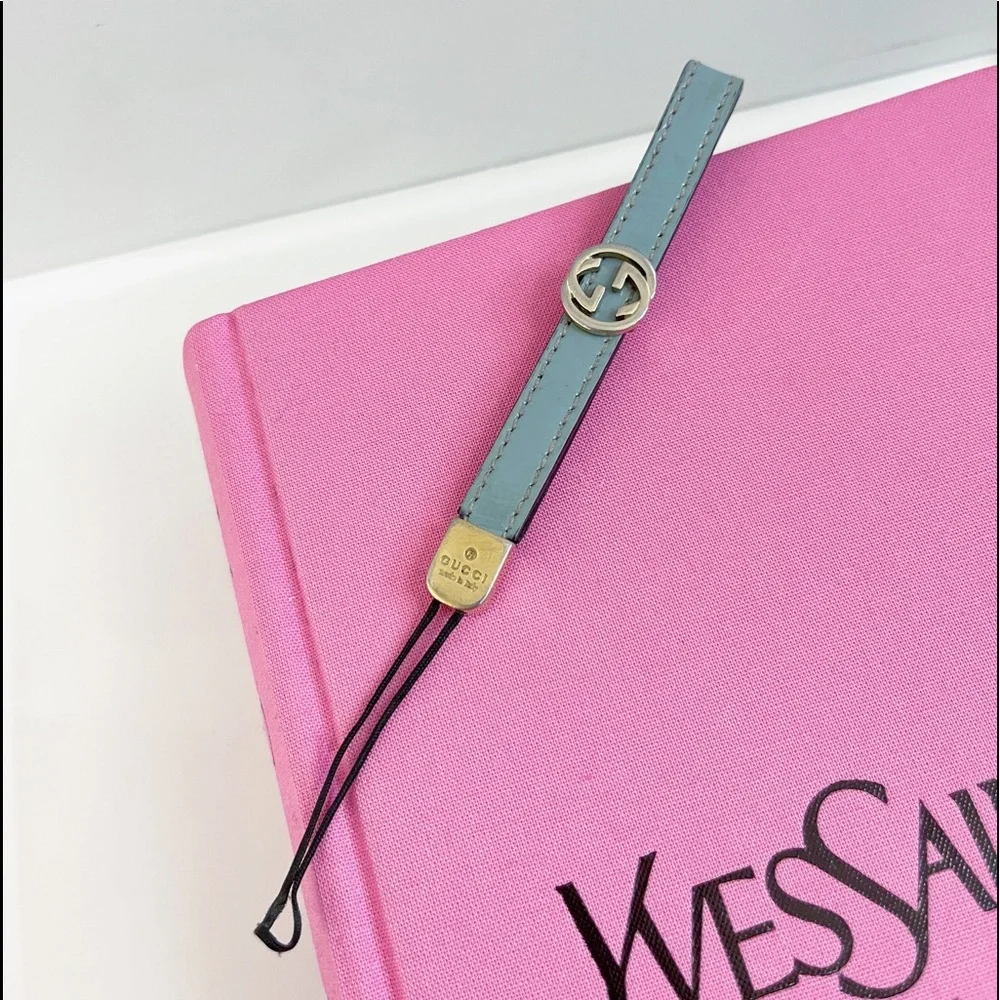 Authentic Gucci Tiffany Blue Patent Leather GG Logo Lanyard / Keychain